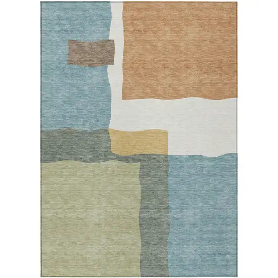Pale Aqua Ivory And Terra Cotta Abstract Washable Indoor Outdoor Area Rug Photo 1