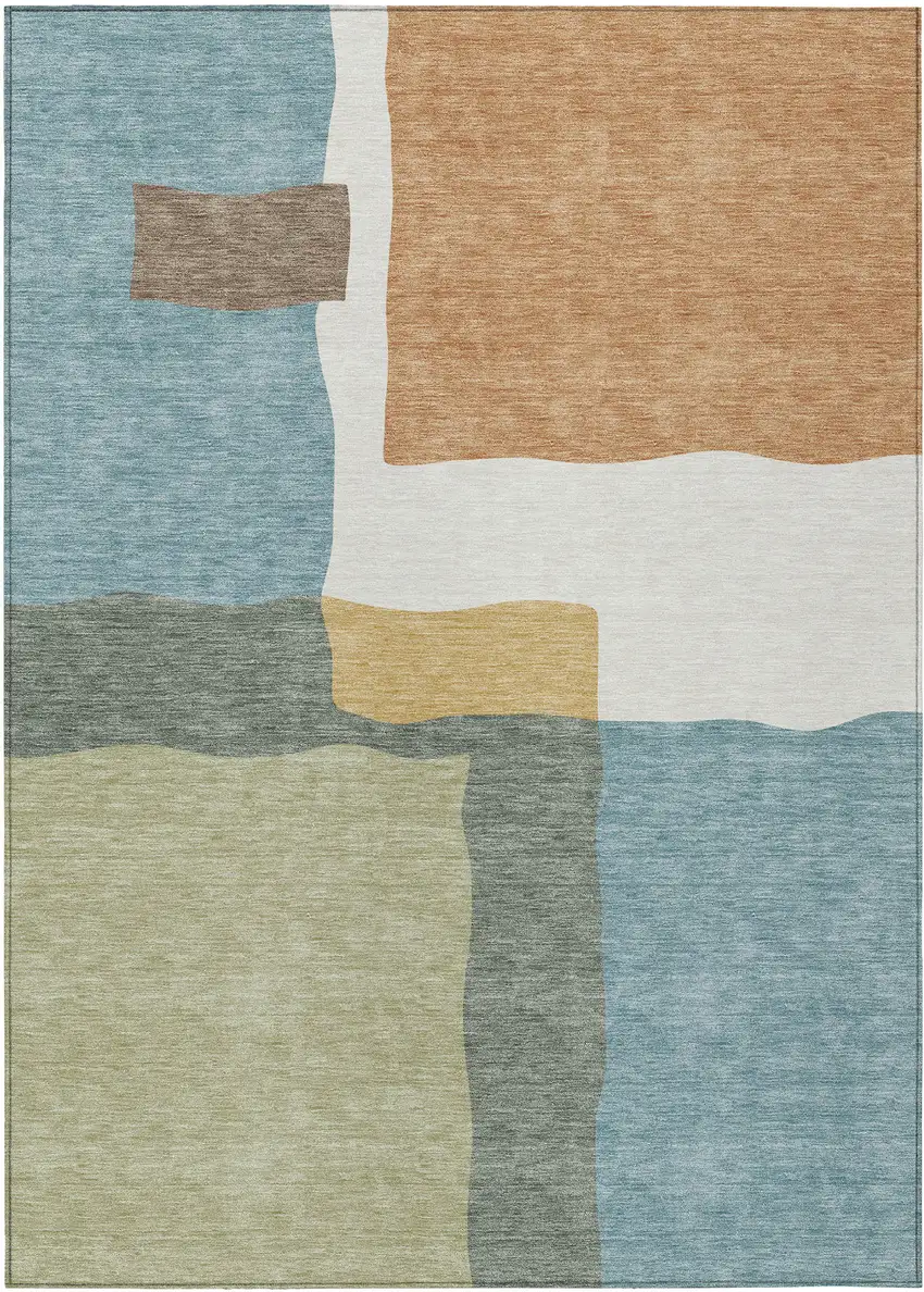Pale Aqua Ivory And Terra Cotta Abstract Washable Indoor Outdoor Area Rug Photo 1