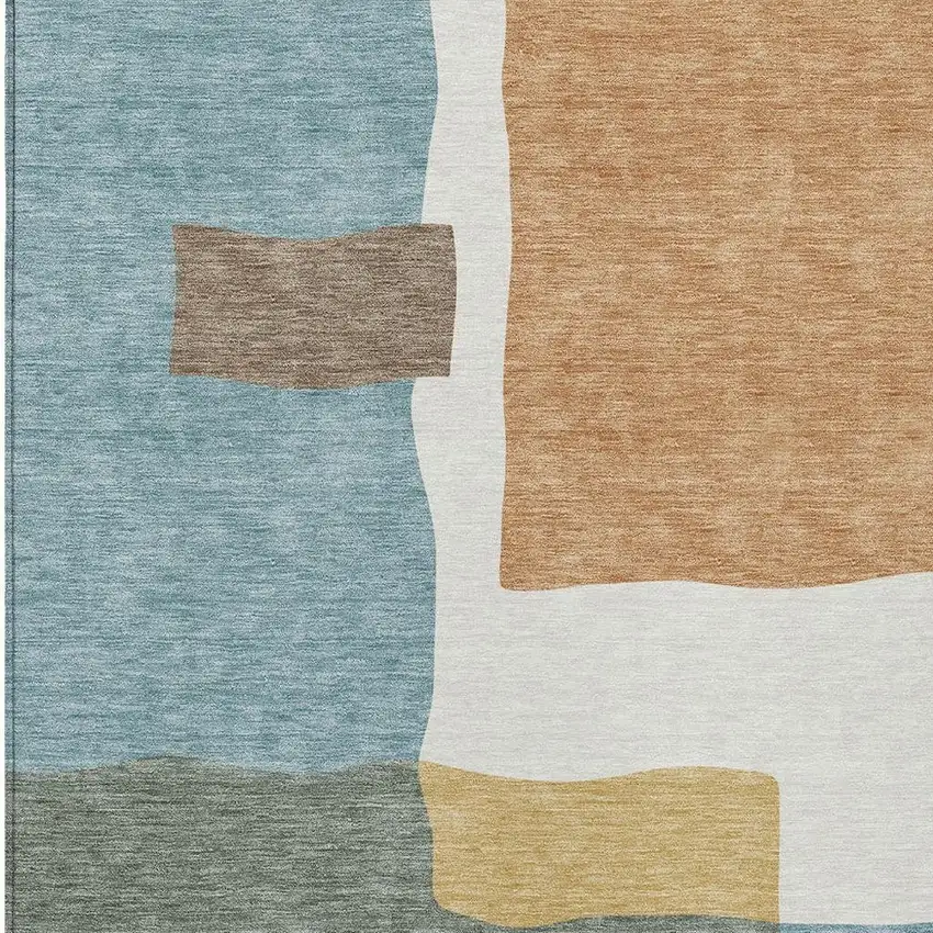 Pale Aqua Ivory And Terra Cotta Abstract Washable Indoor Outdoor Area Rug Photo 2