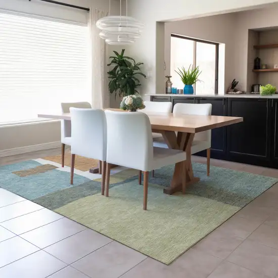 Pale Aqua Ivory And Terra Cotta Abstract Washable Indoor Outdoor Area Rug Photo 5