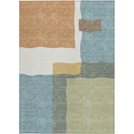 Pale Aqua Ivory And Terra Cotta Abstract Washable Indoor Outdoor Area Rug Photo 2