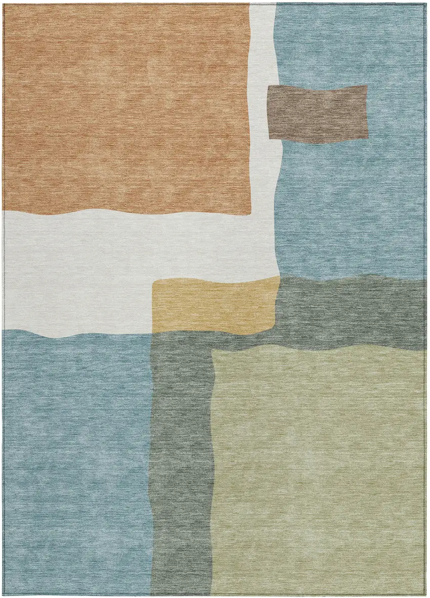 Pale Aqua Ivory And Terra Cotta Abstract Washable Indoor Outdoor Area Rug Photo 2