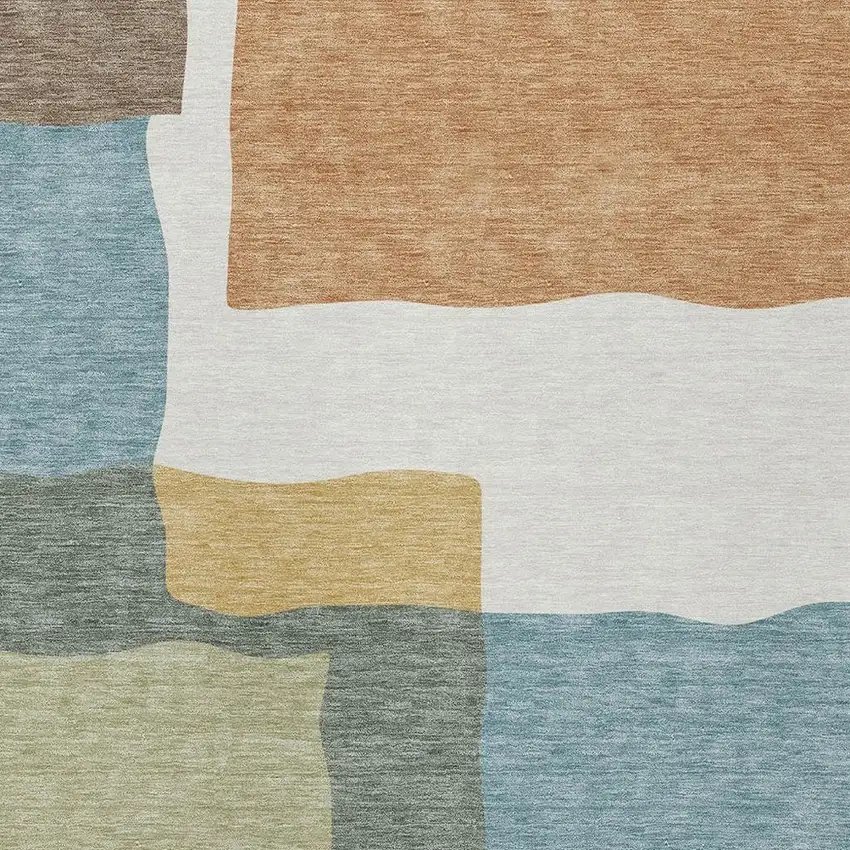 Pale Aqua Ivory And Terra Cotta Abstract Washable Indoor Outdoor Area Rug Photo 2