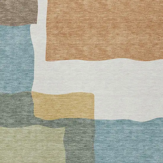Pale Aqua Ivory And Terra Cotta Abstract Washable Indoor Outdoor Area Rug Photo 2