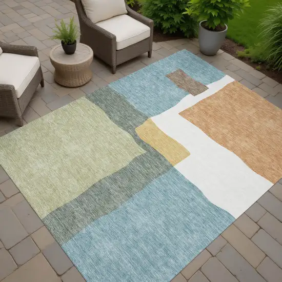 Pale Aqua Ivory And Terra Cotta Abstract Washable Indoor Outdoor Area Rug Photo 7