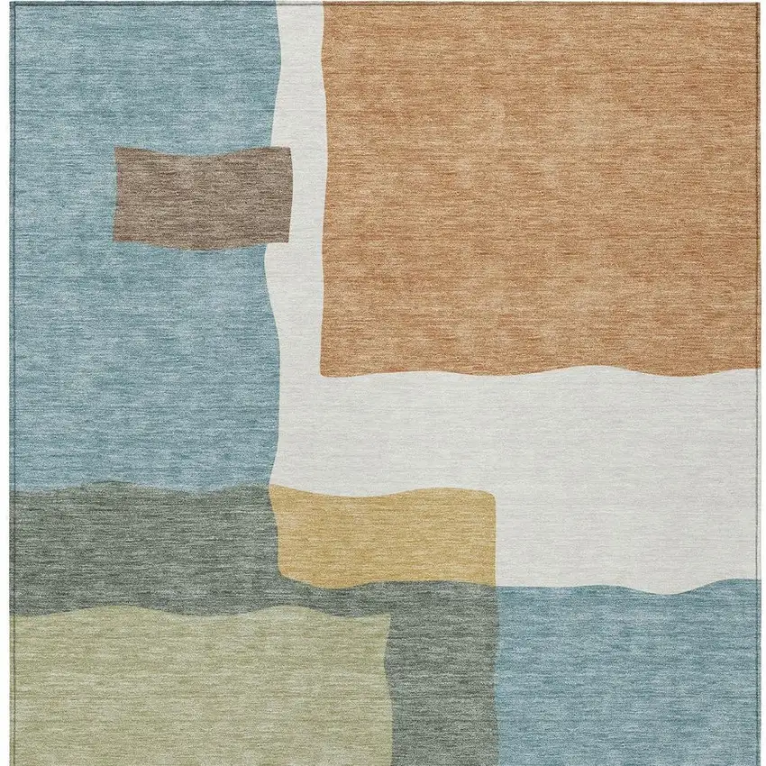 Pale Aqua Ivory And Terra Cotta Abstract Washable Indoor Outdoor Area Rug Photo 3