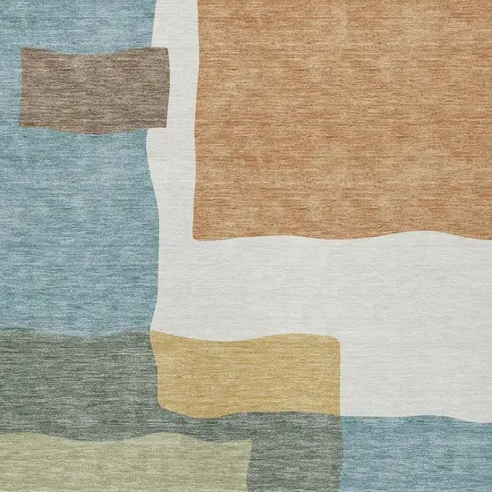 Pale Aqua Ivory And Terra Cotta Abstract Washable Indoor Outdoor Area Rug Photo 2