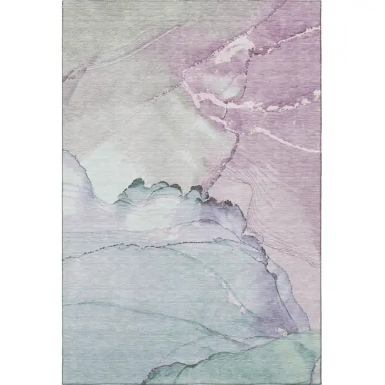Pale Aqua Lavender And Ivory Abstract Washable Area Rug With UV Protection Photo 3
