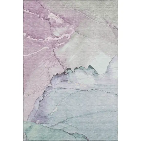 Pale Aqua Lavender And Ivory Abstract Washable Area Rug With UV Protection Photo 1