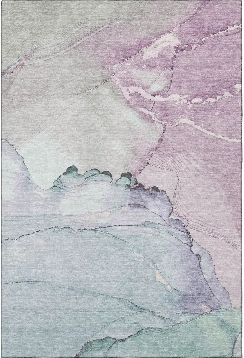 Pale Aqua Lavender And Ivory Abstract Washable Area Rug With UV Protection Photo 3