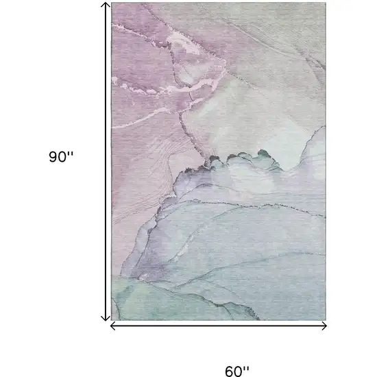 Pale Aqua Lavender And Ivory Abstract Washable Area Rug With UV Protection Photo 9