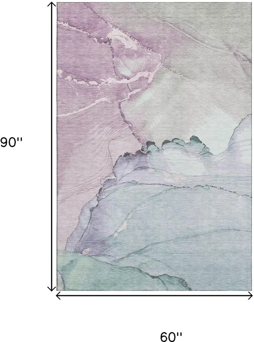 Pale Aqua Lavender And Ivory Abstract Washable Area Rug With UV Protection Photo 9