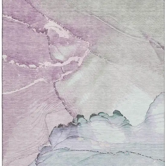 Pale Aqua Lavender And Ivory Abstract Washable Area Rug With UV Protection Photo 3
