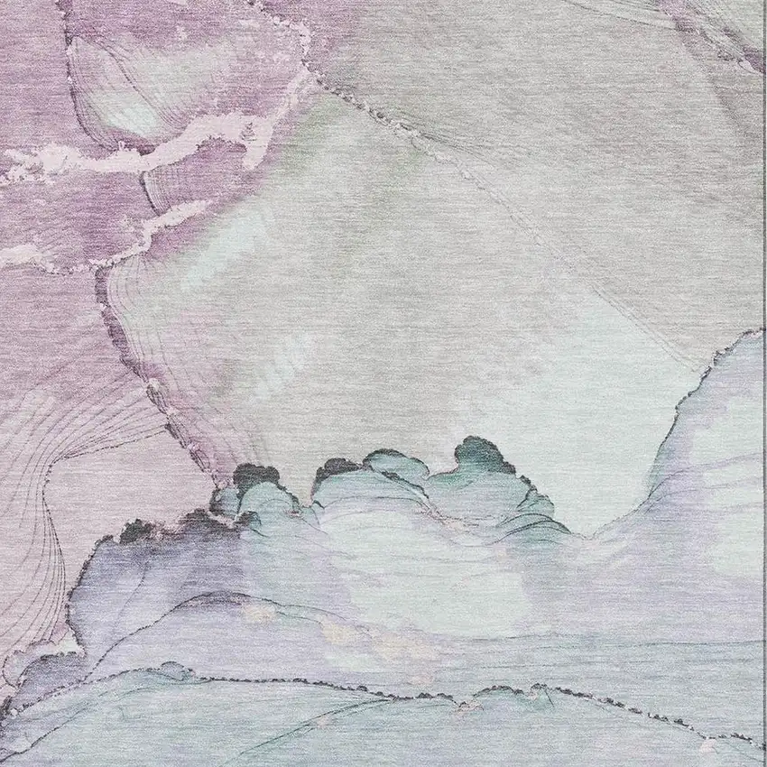 Pale Aqua Lavender And Ivory Abstract Washable Area Rug With UV Protection Photo 2