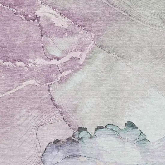Pale Aqua Lavender And Ivory Abstract Washable Area Rug With UV Protection Photo 2