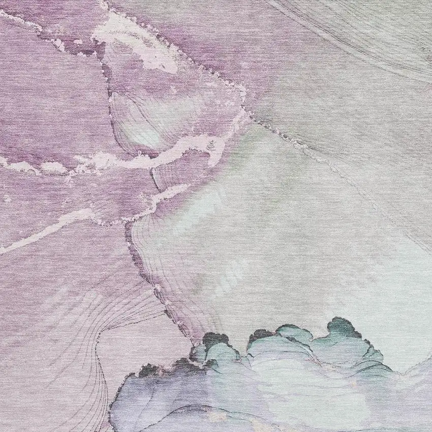 Pale Aqua Lavender And Ivory Abstract Washable Area Rug With UV Protection Photo 2