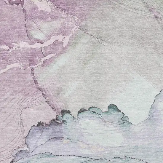 Pale Aqua Lavender And Ivory Abstract Washable Area Rug With UV Protection Photo 2