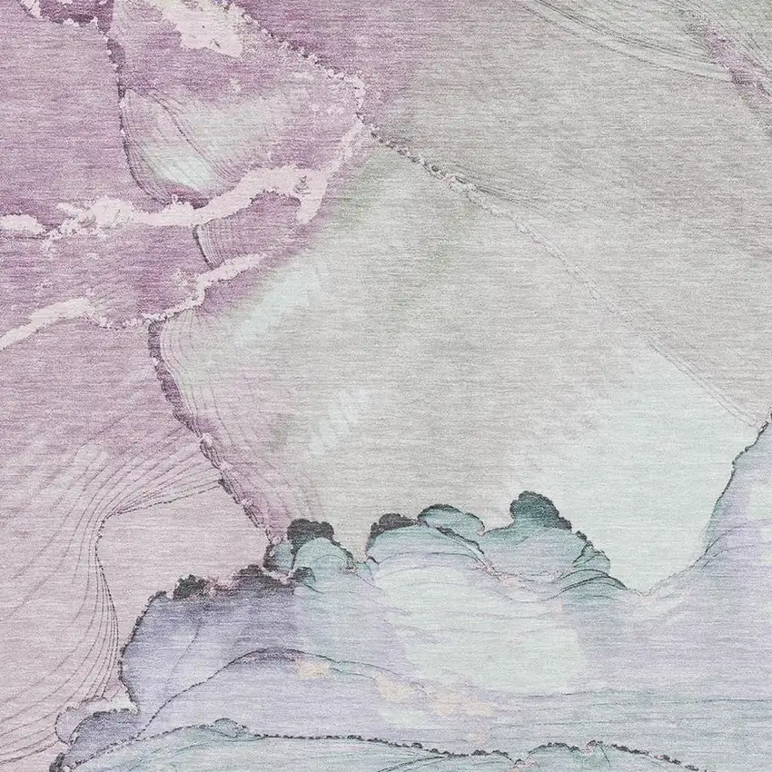 Pale Aqua Lavender And Ivory Abstract Washable Area Rug With UV Protection Photo 2