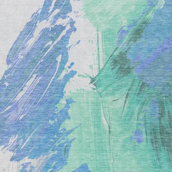 Pale Aqua Mint Green And Ivory Abstract Washable Indoor Outdoor Area Rug Photo 3