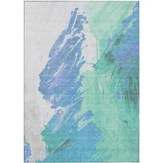 Pale Aqua Mint Green And Ivory Abstract Washable Indoor Outdoor Area Rug Photo 8