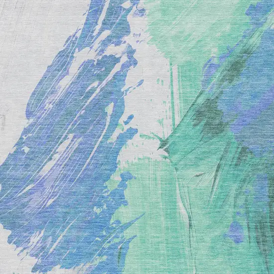 Pale Aqua Mint Green And Ivory Abstract Washable Indoor Outdoor Area Rug Photo 3