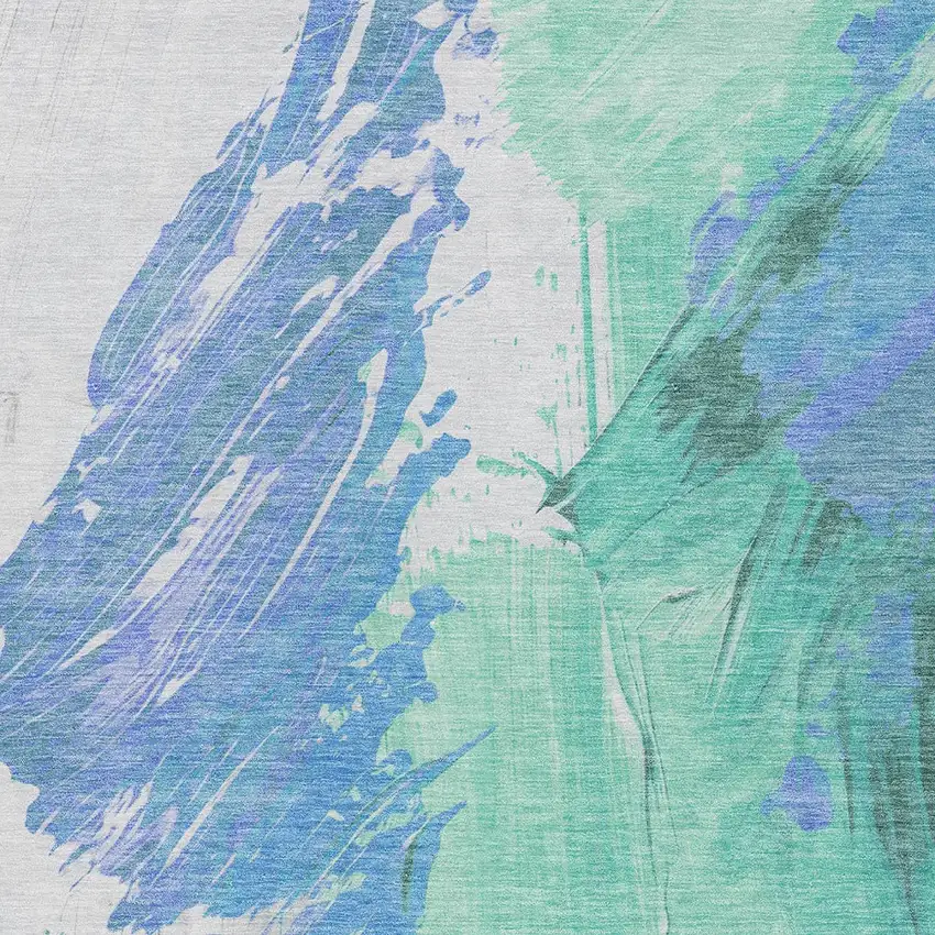 Pale Aqua Mint Green And Ivory Abstract Washable Indoor Outdoor Area Rug Photo 3