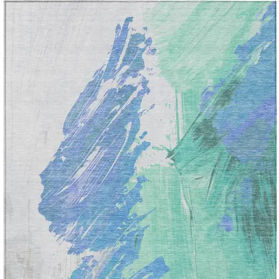 Pale Aqua Mint Green And Ivory Abstract Washable Indoor Outdoor Area Rug Photo 9