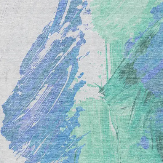 Pale Aqua Mint Green And Ivory Abstract Washable Indoor Outdoor Area Rug Photo 3