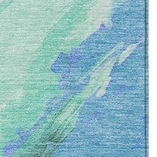 Pale Aqua Mint Green And Ivory Abstract Washable Indoor Outdoor Area Rug Photo 3