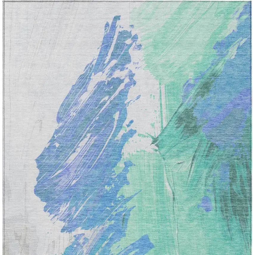 Pale Aqua Mint Green And Ivory Abstract Washable Indoor Outdoor Area Rug Photo 1
