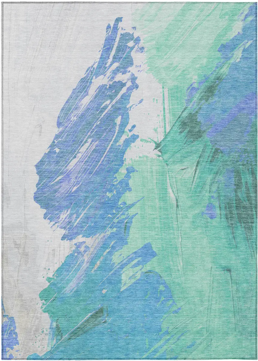 Pale Aqua Mint Green And Ivory Abstract Washable Indoor Outdoor Area Rug Photo 8
