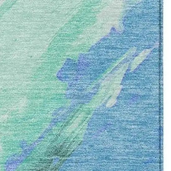 Pale Aqua Mint Green And Ivory Abstract Washable Indoor Outdoor Area Rug Photo 3