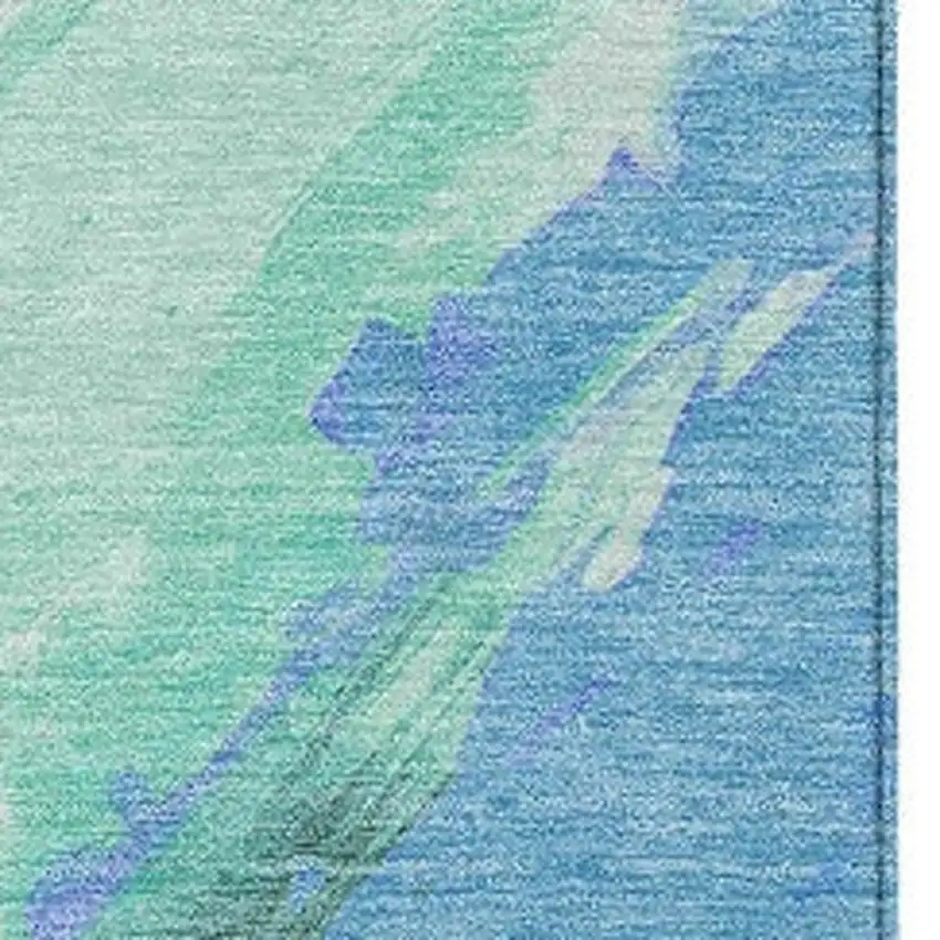 Pale Aqua Mint Green And Ivory Abstract Washable Indoor Outdoor Area Rug Photo 3