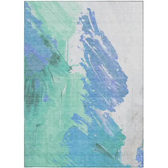 Pale Aqua Mint Green And Ivory Abstract Washable Indoor Outdoor Area Rug Photo 9