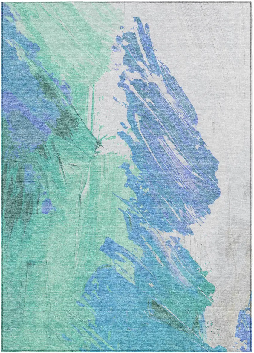 Pale Aqua Mint Green And Ivory Abstract Washable Indoor Outdoor Area Rug Photo 9