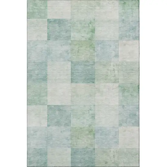 Pale Aqua Mint Green And Ivory Geometric Washable Area Rug With UV Protection Photo 3