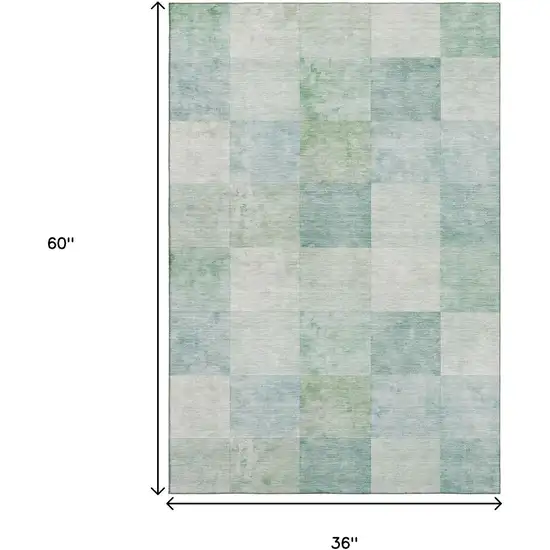 Pale Aqua Mint Green And Ivory Geometric Washable Area Rug With UV Protection Photo 3