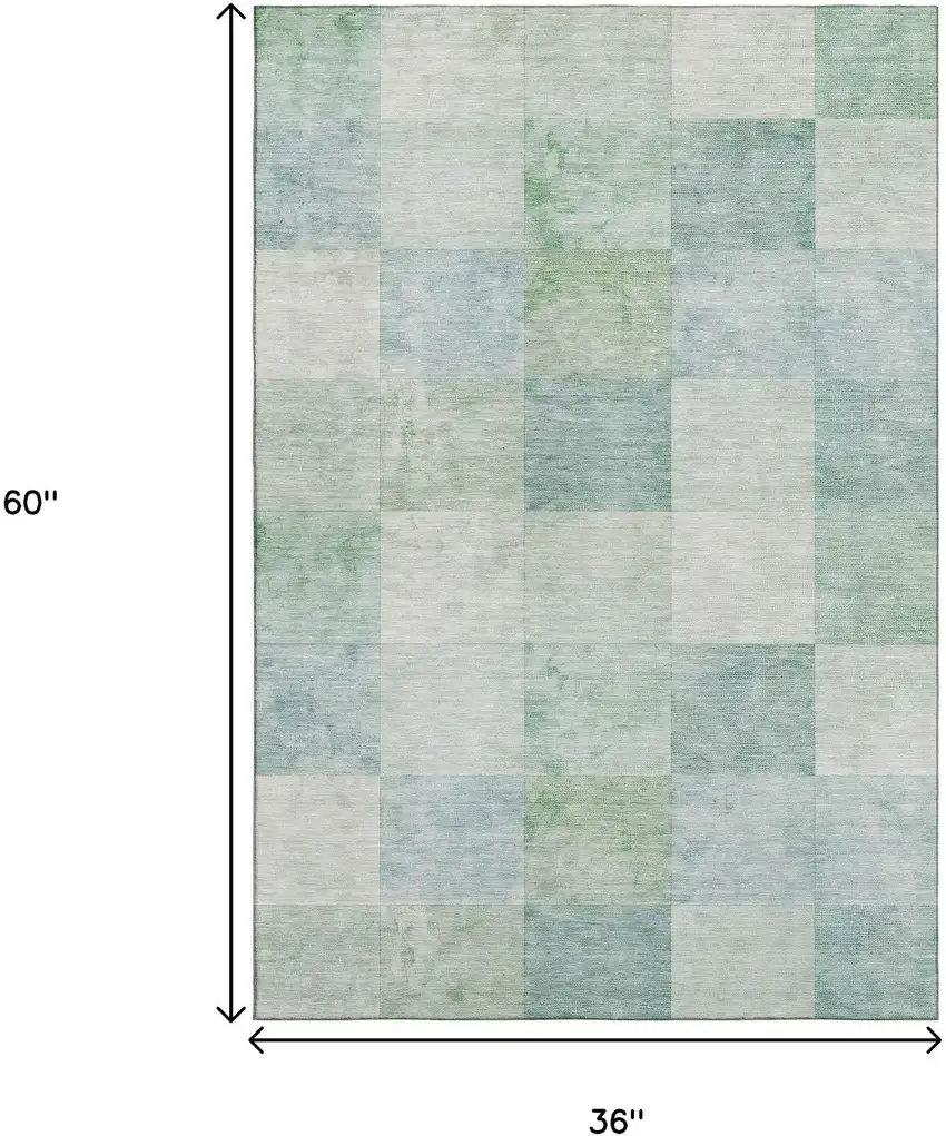 Pale Aqua Mint Green And Ivory Geometric Washable Area Rug With UV Protection Photo 3