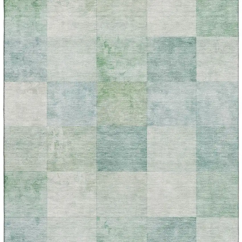 Pale Aqua Mint Green And Ivory Geometric Washable Area Rug With UV Protection Photo 3