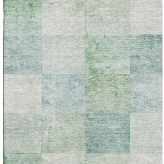 Pale Aqua Mint Green And Ivory Geometric Washable Area Rug With UV Protection Photo 2