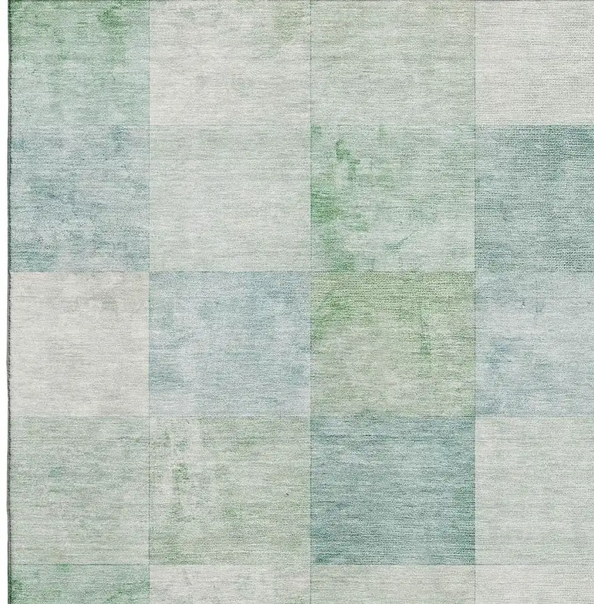 Pale Aqua Mint Green And Ivory Geometric Washable Area Rug With UV Protection Photo 2