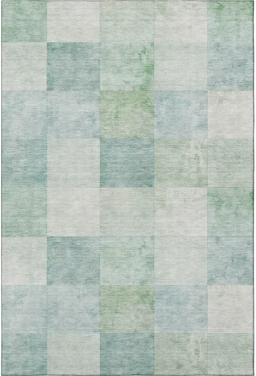 Pale Aqua Mint Green And Ivory Geometric Washable Area Rug With UV Protection Photo 3