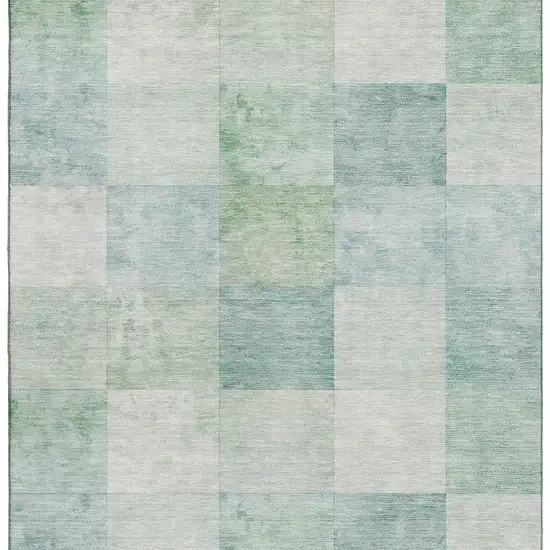 Pale Aqua Mint Green And Ivory Geometric Washable Area Rug With UV Protection Photo 2
