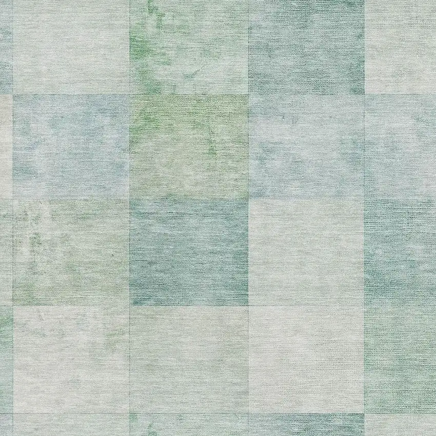 Pale Aqua Mint Green And Ivory Geometric Washable Area Rug With UV Protection Photo 2