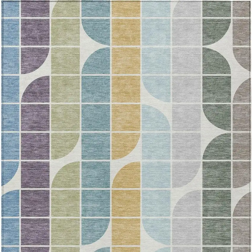 Pale Aqua Purple Gray And Copper Geometric Washable Indoor Outdoor Area Rug Photo 3