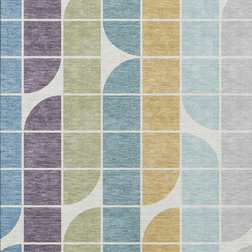 Pale Aqua Purple Gray And Copper Geometric Washable Indoor Outdoor Area Rug Photo 2