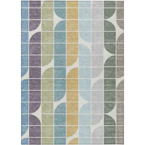 Pale Aqua Purple Gray And Copper Geometric Washable Indoor Outdoor Area Rug Photo 1