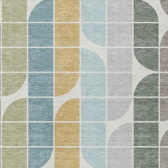 Pale Aqua Purple Gray And Copper Geometric Washable Indoor Outdoor Area Rug Photo 2