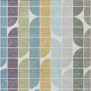 Photo of Pale Aqua Purple Gray And Copper Geometric Washable Indoor Outdoor Area Rug