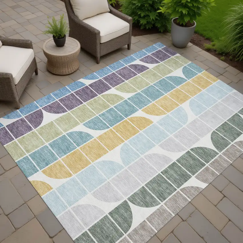 Pale Aqua Purple Gray And Copper Geometric Washable Indoor Outdoor Area Rug Photo 7